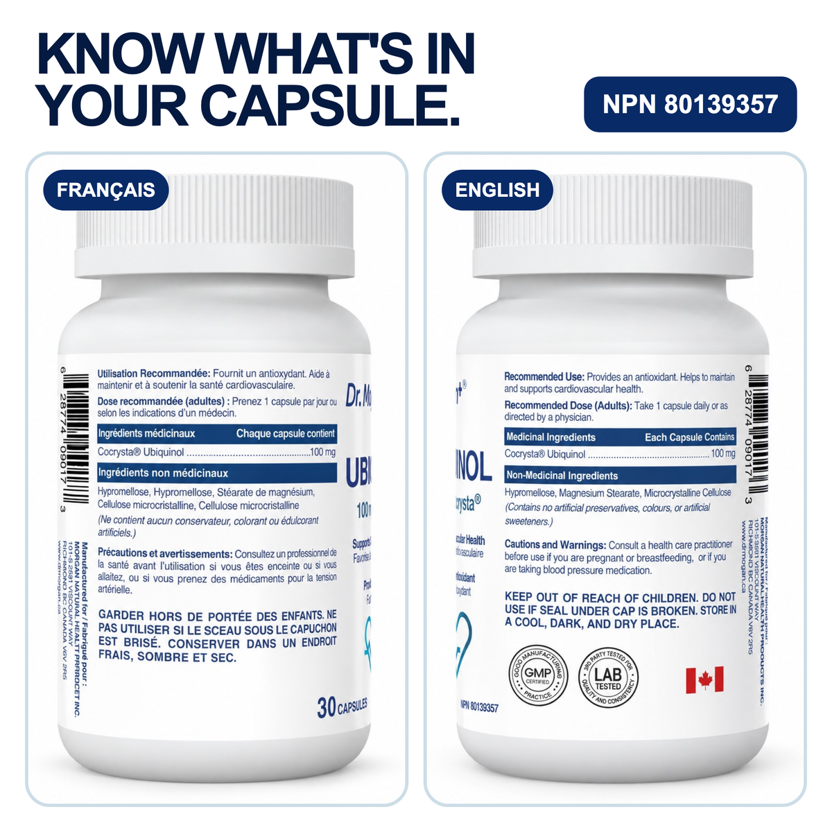 Dr. Morgan Ubiquinol bilingual label and NPN 80139357